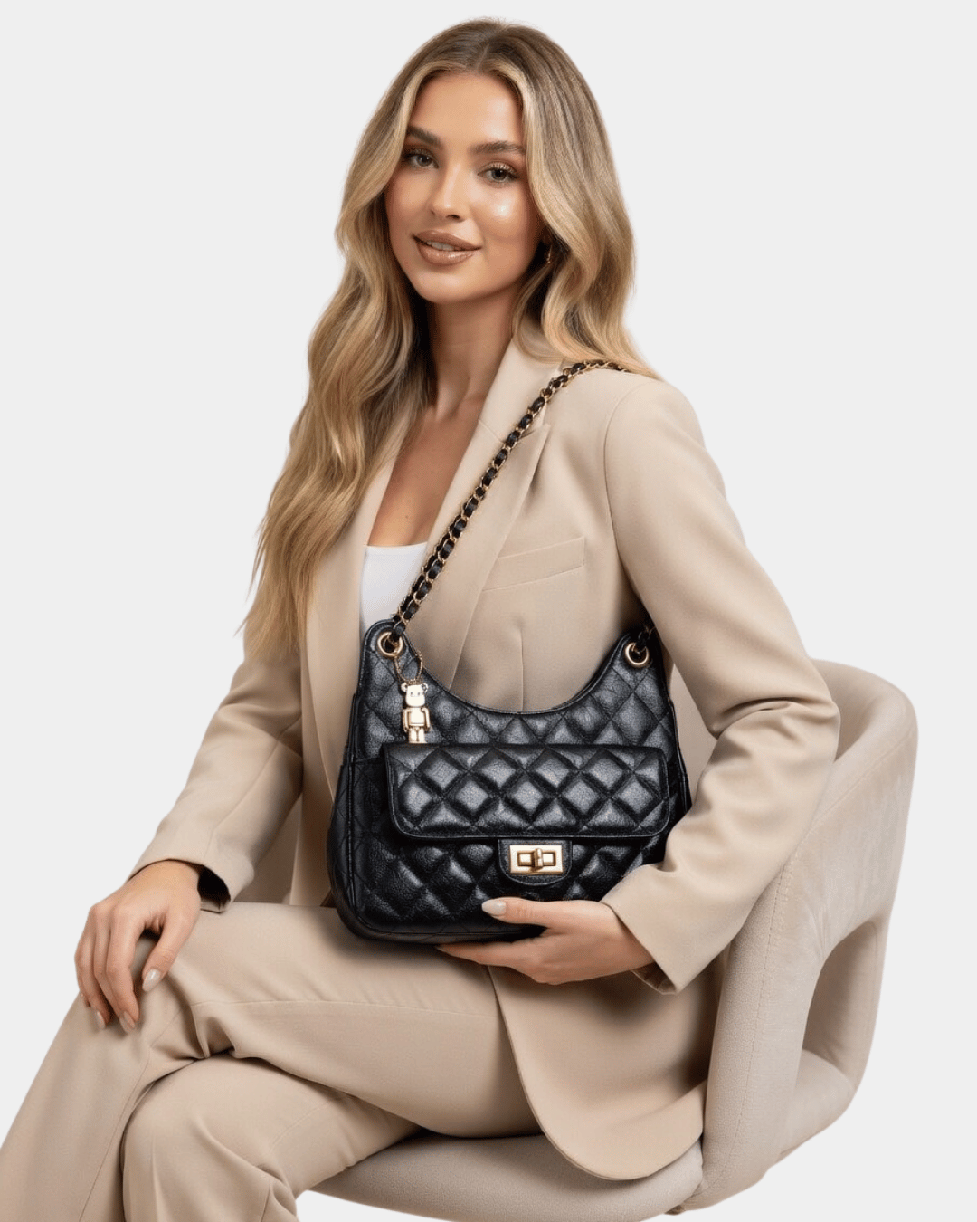 Bolsa Feminina Imperial Noir – Corrente Dourada Premium