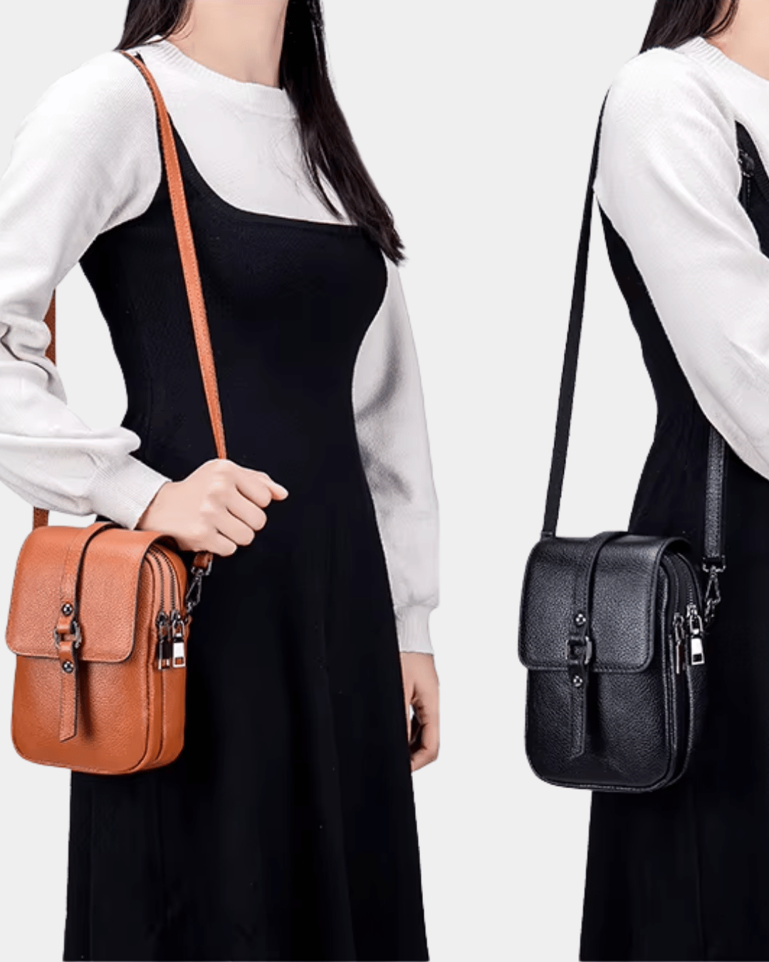 Bolsa Bia compacta transversal em couro