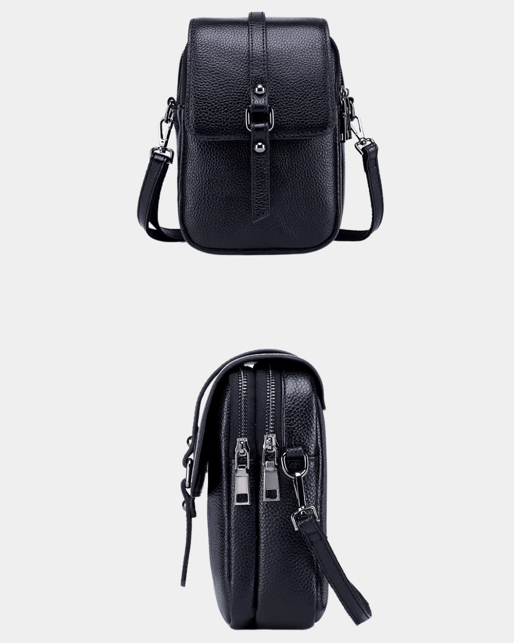 Bolsa Bia compacta transversal em couro