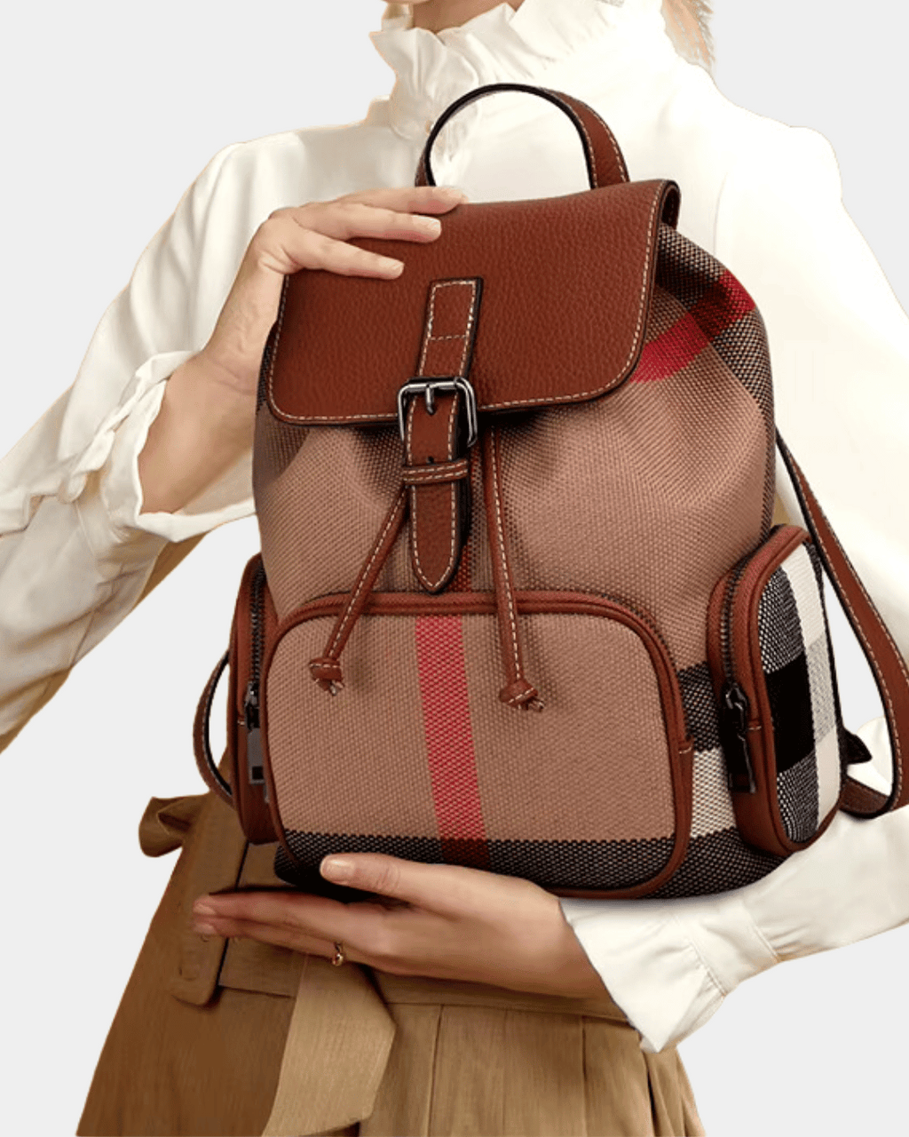 Mochila retrô de couro genuín