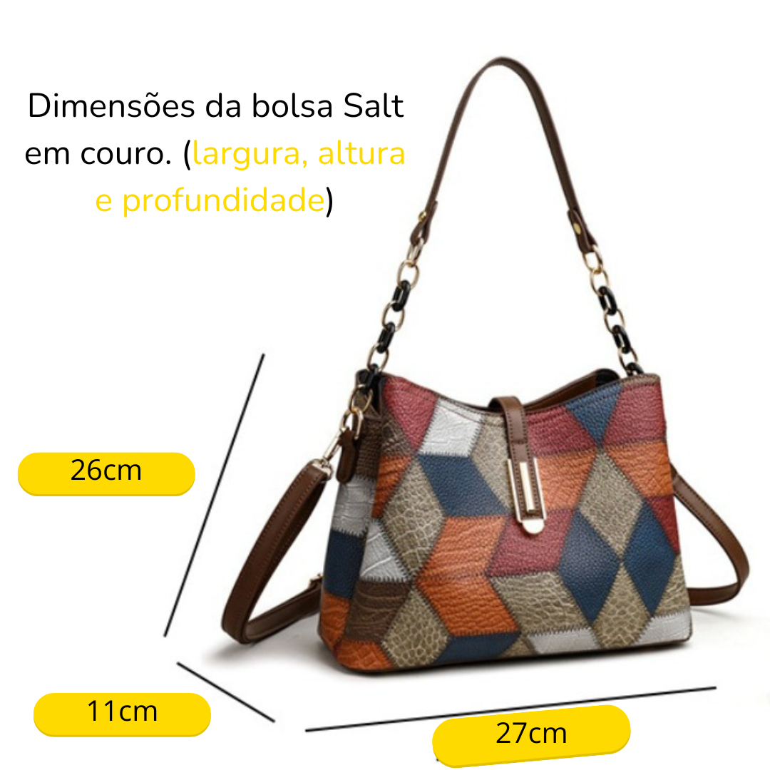 Bolsa estrela em couro com estampa geométrica