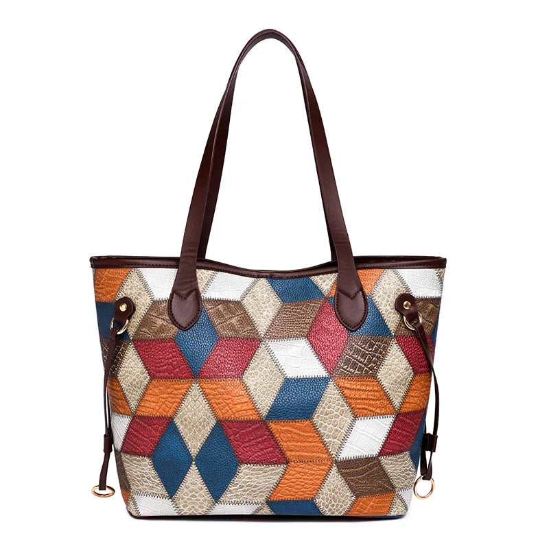 Bolsa Mara em couro com estampa geométrica e mini carteira grátis