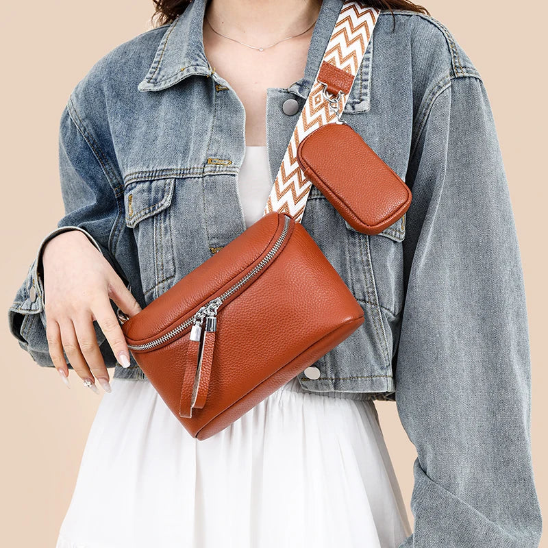 Bolsa crossbody em couro + mini carteira grátis