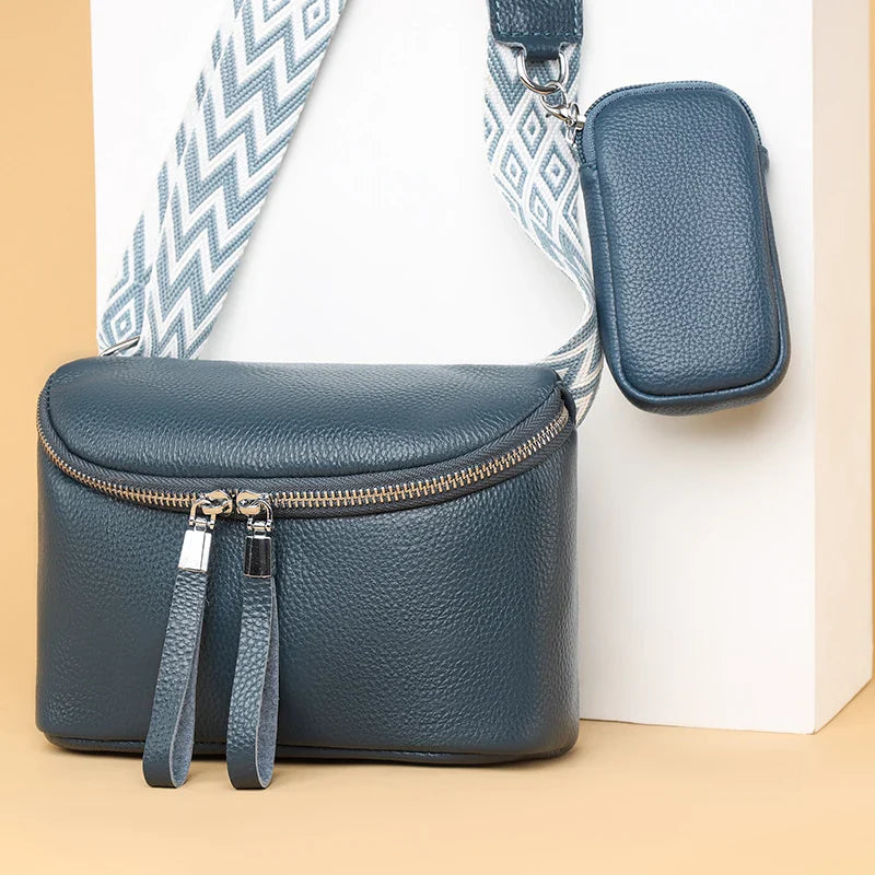 Bolsa crossbody em couro + mini carteira grátis