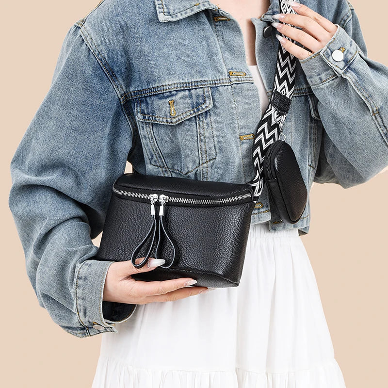 Bolsa crossbody em couro + mini carteira grátis