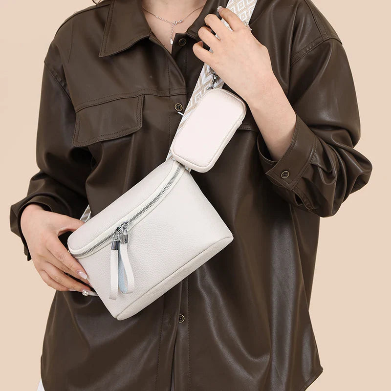 Bolsa crossbody em couro + mini carteira grátis