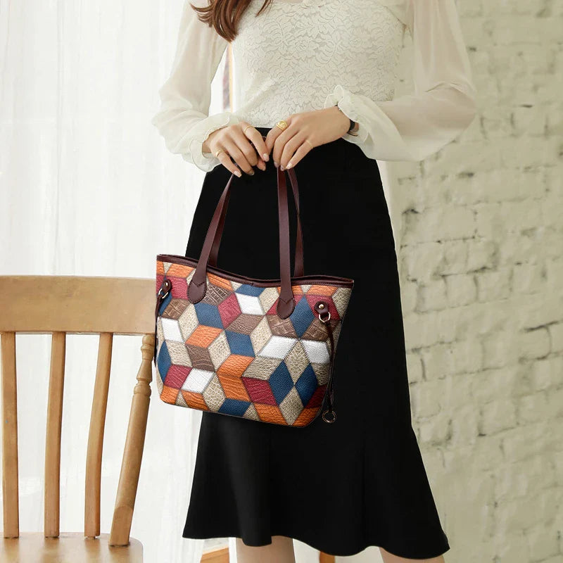 Bolsa Mara em couro com estampa geométrica e mini carteira grátis